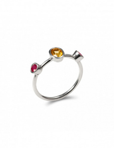 Anillo Plata, Citrino Y Rubíes
