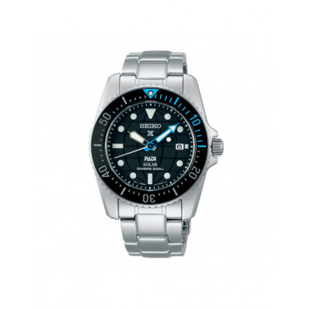 Reloj Prospex Padi Solar Scuba SNE575P1. Género: Hombre,Mujer. Material: Acero. Tamaño: De 32mm a 38mm. Correa: Acero. Color esfera: Negro. Estilo: Deportivo. Movimiento: Solar. Características técnicas: Hora y segundero,Calendario