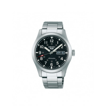 Reloj Seiko 5 Sports Field Military SRPG27K1. Género: Hombre. Material: Acero. Tamaño: De 39mm a 42mm. Correa: Acero. Color esfera: Negro. Estilo: Casual. Movimiento: Automático. Características técnicas: Calendario,Hora y segundero