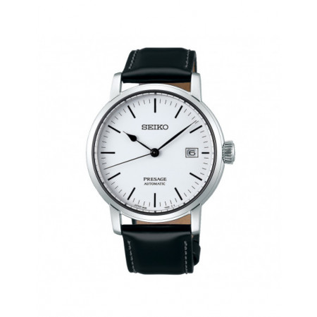 Reloj Seiko Automático Presage Riki Watanabe SPB113J1. Género: Hombre. Material: Acero. Tamaño: De 39mm a 42mm. Correa: Piel. Color esfera: Blanco. Estilo: Clásico,Cocktail. Movimiento: Automático. Características técnicas: Hora y segundero,Calendario