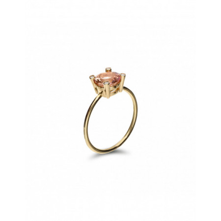 Anillo Oro Amarillo, Morganita Y Diamantes. Género: Mujer. Material: Oro amarillo. Piedras: Diamantes,Morganitas