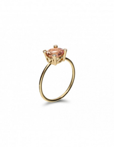 Anillo Oro Amarillo, Morganita Y Diamantes