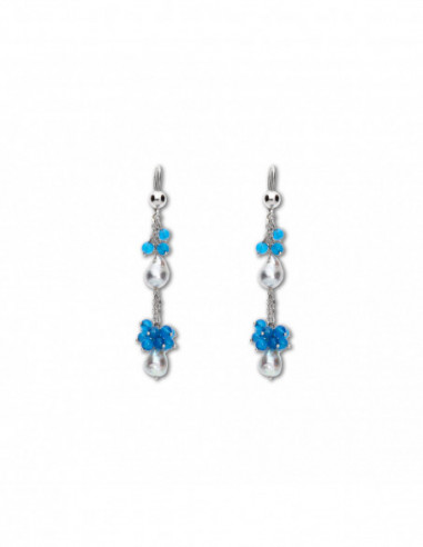 Pendientes Oro Blanco, Perla Y Calcedonia