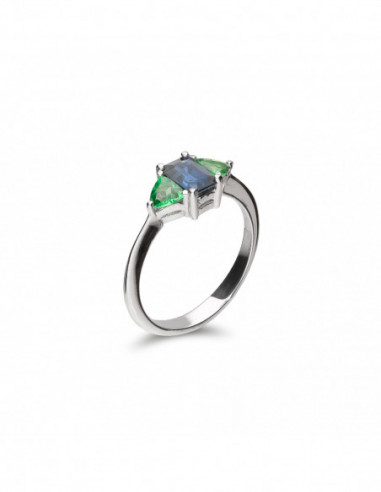 Anillo Oro Blanco, Tsavorita Y Zafiro