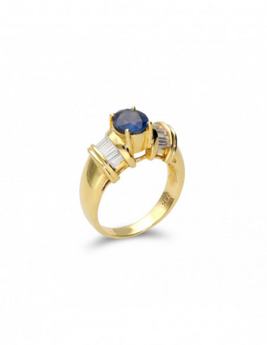Anillo Oro Amarillo, Zafiro Y Diamantes