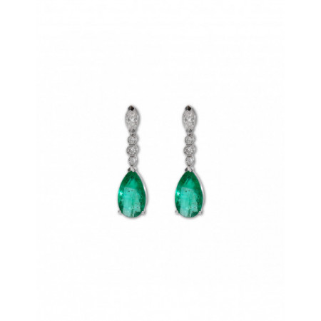 Pendiente Oro Blanco, Diamantes Y Esmeraldas. Género: Mujer. Material: Oro blanco. Piedras: Diamantes,Esmeraldas