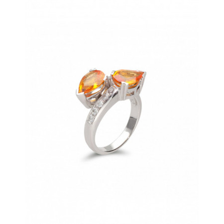 Anillo Oro Blanco, Diamantes Y Zafiro Naranja. Género: Mujer. Material: Oro blanco. Piedras: Diamantes,Zafiros