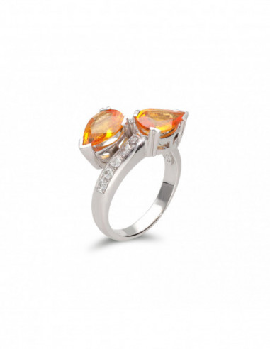 Anillo Oro Blanco, Diamantes Y Zafiro Naranja