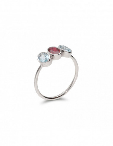 Anillo Oro Blanco, Rubí y Topacios