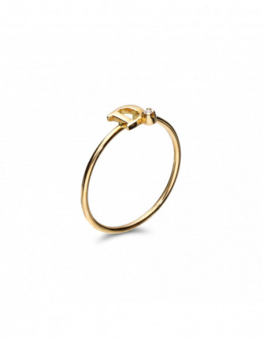 Anillo Oro Amarillo Y Diamante Inicial D