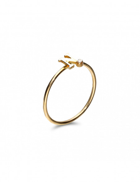 Anillo Oro Amarillo Con Diamante Inicial N