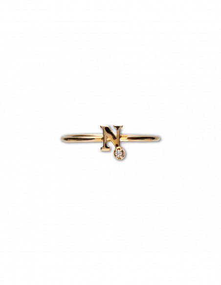 Anillo Oro Amarillo Con Diamante Inicial N