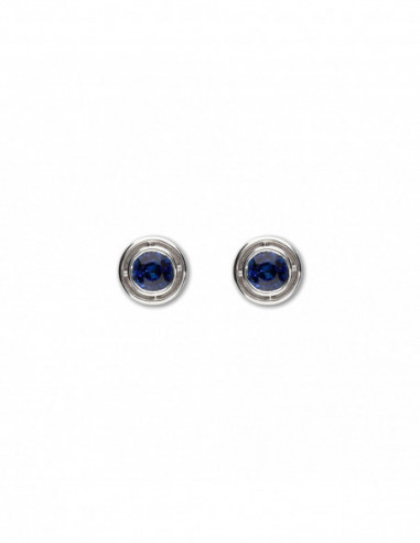 Pendientes Dormilonas Oro Blanco Y Zafiro