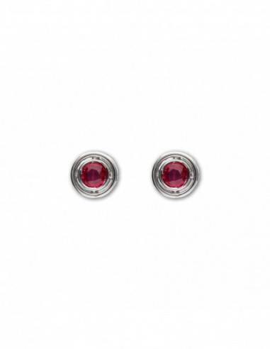Pendientes Dormilonas Oro Blanco Y Rubí