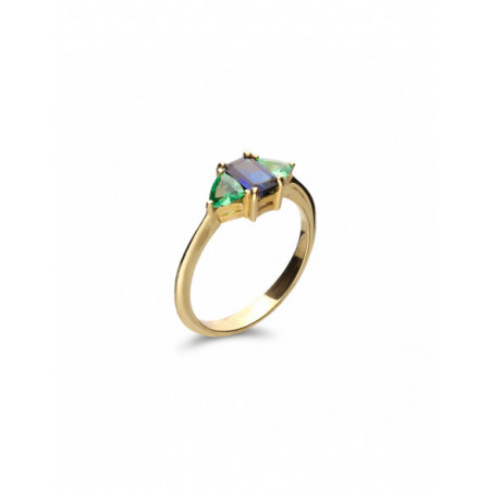 Anillo Oro Amarillo, Zafiro y Tsavoritas. Género: Mujer. Material: Oro amarillo. Piedras: Zafiros,Otras gemas