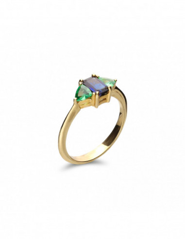 Anillo Oro Amarillo, Zafiro y Tsavoritas