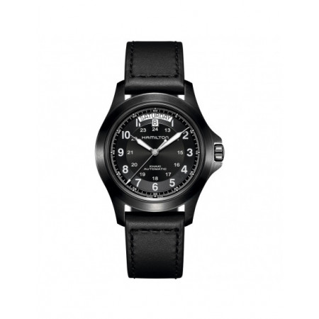 Reloj Hamilton Khaki Field H64465733. Género: Hombre. Material: Acero. Tamaño: De 39mm a 42mm. Correa: Piel. Color esfera: Negro. Estilo: Casual. Movimiento: Automático. Características técnicas: Hora y segundero,Calendario,Reserva de marcha