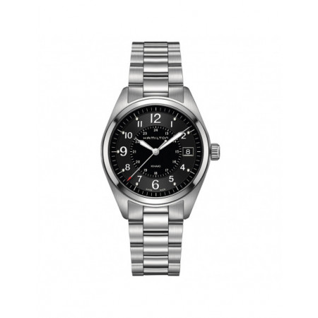 Reloj Hamilton Khaki Field H68551933. Género: Hombre. Material: Acero. Tamaño: De 39mm a 42mm. Correa: Acero. Color esfera: Negro. Estilo: Casual,Cocktail. Movimiento: Cuarzo. Características técnicas: Calendario,Hora y segundero
