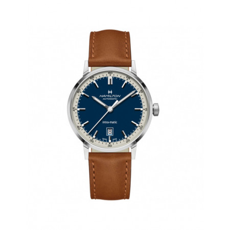Reloj Hamilton American Classic Intramatic H38425540. Género: Hombre,Mujer. Material: Acero. Tamaño: De 39mm a 42mm. Correa: Piel. Color esfera: Azul. Estilo: Casual. Movimiento: Automático. Características técnicas: Calendario,Hora y segundero