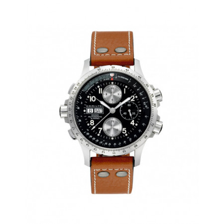 Reloj Hamilton Khaki Aviation X-Wind H77616533. Género: Hombre. Material: Acero. Tamaño: De 43mm a 46mm. Correa: Piel. Color esfera: Negro. Estilo: Casual,Aviador,Deportivo. Movimiento: Automático. Características técnicas: Hora y segundero,Calendario,Cronógrafo,Multifunción