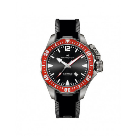 Reloj Hamilton Khaky Navy Frogman H77805335. Género: Hombre. Material: Titanio. Tamaño: De 43mm a 46mm. Correa: Caucho. Color esfera: Gris. Estilo: Deportivo. Movimiento: Automático. Características técnicas: Hora y segundero,Calendario