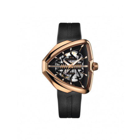 Reloj Hamilton Ventura Elvis80 Skeleton H24525331. Género: Hombre. Material: Acero. Tamaño: De 43mm a 46mm. Correa: Caucho. Color esfera: Negro. Estilo: Casual. Movimiento: Automático. Características técnicas: Hora y segundero