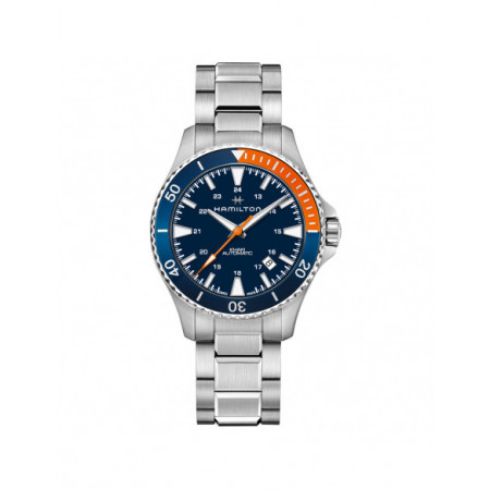 Reloj Hamilton Khaky Navy Scuba H82365141. Género: Hombre. Material: Acero. Tamaño: De 39mm a 42mm. Correa: Acero. Color esfera: Azul. Estilo: Deportivo. Movimiento: Automático. Características técnicas: Hora y segundero,Calendario