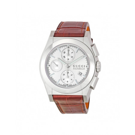 Reloj Gucci Pantheon XL YA115208. Género: Hombre. Material: Acero. Tamaño: De 43mm a 46mm. Correa: Piel. Color esfera: Plata. Estilo: Casual. Movimiento: Automático. Características técnicas: Hora y segundero,Calendario,Cronógrafo