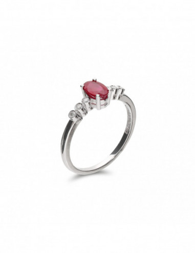 Anillo Oro Blanco, Diamantes Y Rubí