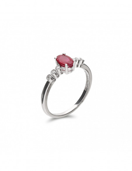 Anillo Oro Blanco, Diamantes Y Rubí