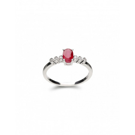Anillo Oro Blanco, Diamantes Y Rubí. Género: Mujer. Material: Oro blanco. Piedras: Diamantes,Rubies