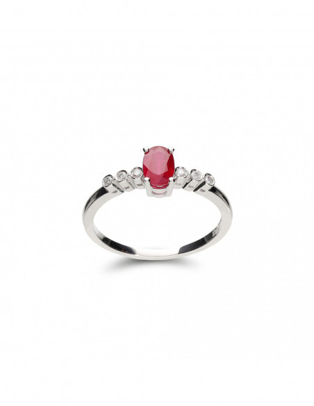 Anillo Oro Blanco, Diamantes Y Rubí