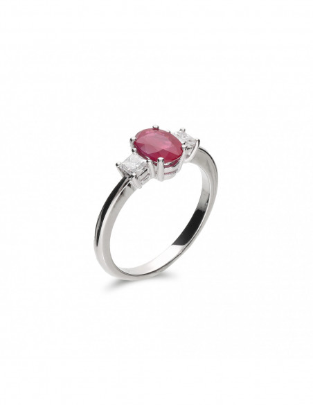 Anillo Oro Blanco Con Rubí Y Diamantes