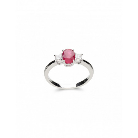Anillo Oro Blanco Con Rubí Y Diamantes. Género: Mujer. Material: Oro blanco. Piedras: Diamantes,Rubies
