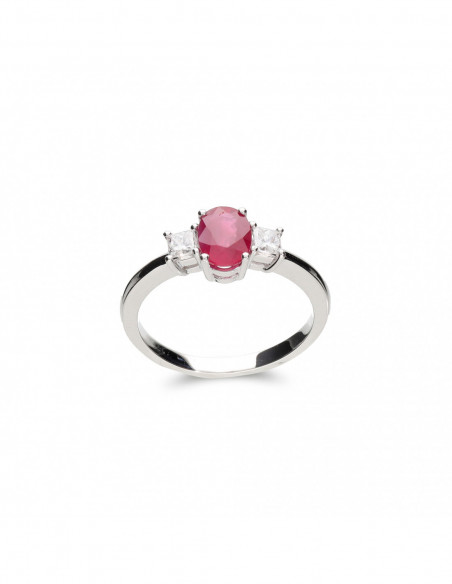 Anillo Oro Blanco Con Rubí Y Diamantes