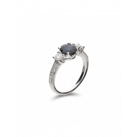 Anillo Oro Blanco, Diamantes Y Zafiro. Género: Mujer. Material: Oro blanco. Piedras: Zafiros,Diamantes