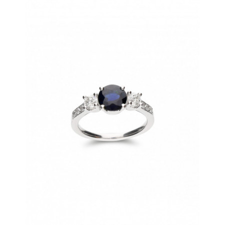 Anillo Oro Blanco, Diamantes Y Zafiro. Género: Mujer. Material: Oro blanco. Piedras: Zafiros,Diamantes
