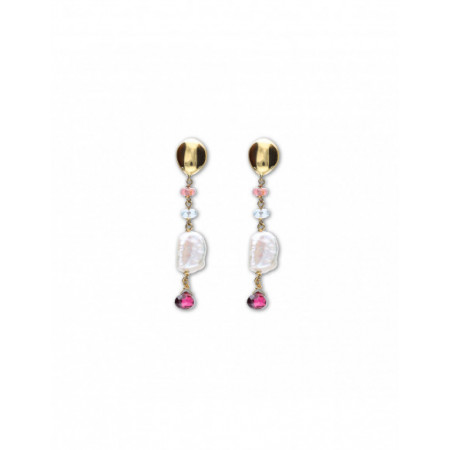 Pendientes Oro Amarillo Con Rubí, Topacio Y Perla. Género: Mujer. Material: Oro amarillo. Piedras: Rubies,Topacio azul,Perlas