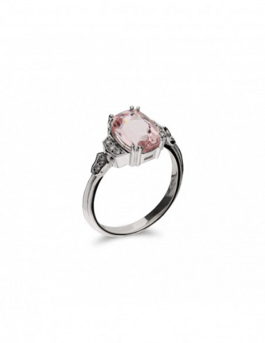 Anillo Oro Blanco, Morganita Y Diamantes