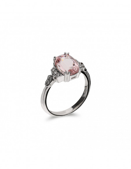 Anillo Oro Blanco, Morganita Y Diamantes