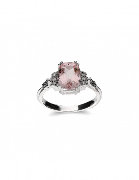 Anillo Oro Blanco, Morganita Y Diamantes