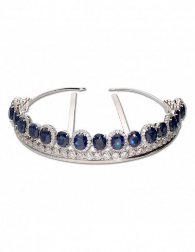 Diadema Novia Plata, Circonitas y Piedras Azules