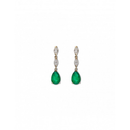Pendientes Oro Diamantes y Esmeraldas. Género: Mujer. Material: Oro amarillo. Piedras: Diamantes,Esmeraldas