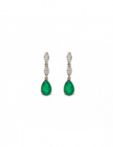 Pendientes Oro Diamantes y Esmeraldas