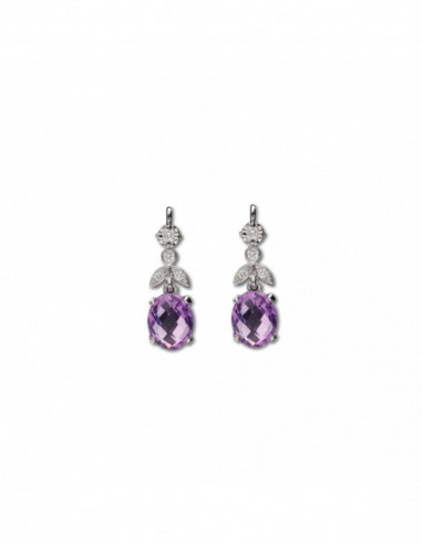 Pendientes Oro Blanco, Amatistas Y Diamantes