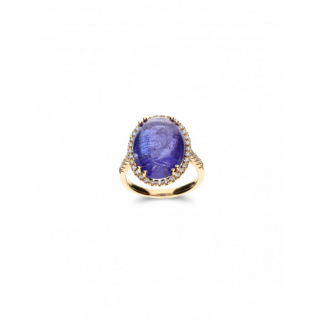 Anillo Oro Amarillo, Tanzanita Y Diamantes. Género: Mujer. Material: Oro blanco. Piedras: Diamantes,Tanzanita