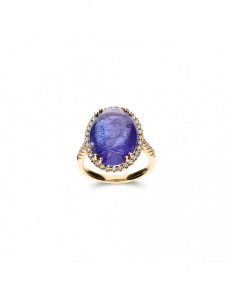 Anillo Oro Amarillo, Tanzanita Y Diamantes