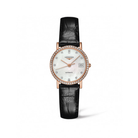 Reloj Longines Elegant Collection L4.378.9.87.0. Género: Mujer. Material: Oro. Tamaño: Menos de 32mm. Correa: Piel. Color esfera: Nácar. Estilo: Clásico,Cocktail. Movimiento: Automático. Características técnicas: Reserva de marcha,Hora y segundero,Calendario