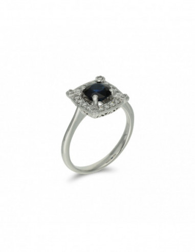 Anillo Oro Blanco, Zafiro Y Diamantes