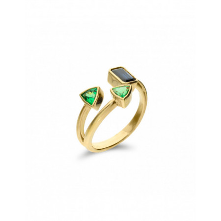 Anillo Oro Amarillo, Tsavoritas y Zafiro. Género: Mujer. Material: Oro amarillo. Piedras: Zafiros,Granate